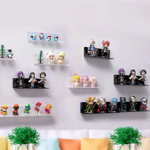 Estantería acrílica adhesiva de pared display figuras y blind boxes, vista lateral