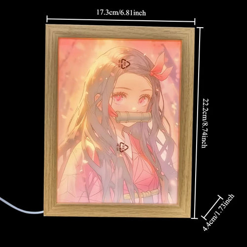 Cuadro LED Tanjiro y Nezuko de Demon Slayer luz nocturna anime 17x23 cm, vista lateral
