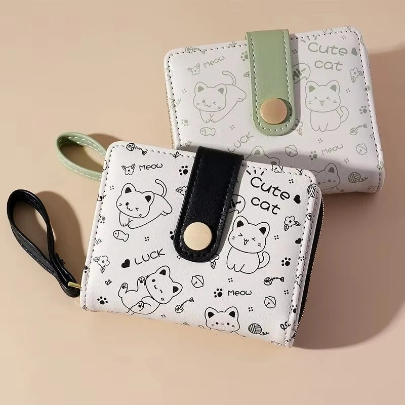 Monedero Kawaii Chica Gato Japonés – Cartera Corta con Tarjetero